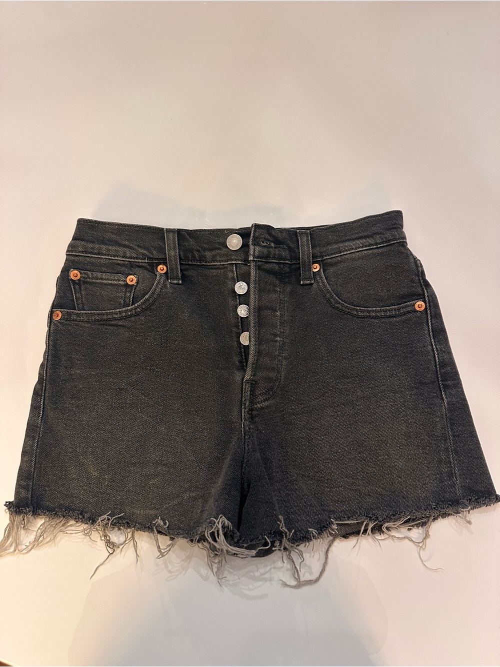 Levi's Black High-Rise Cutoff Denim Shorts with Frayed Hem